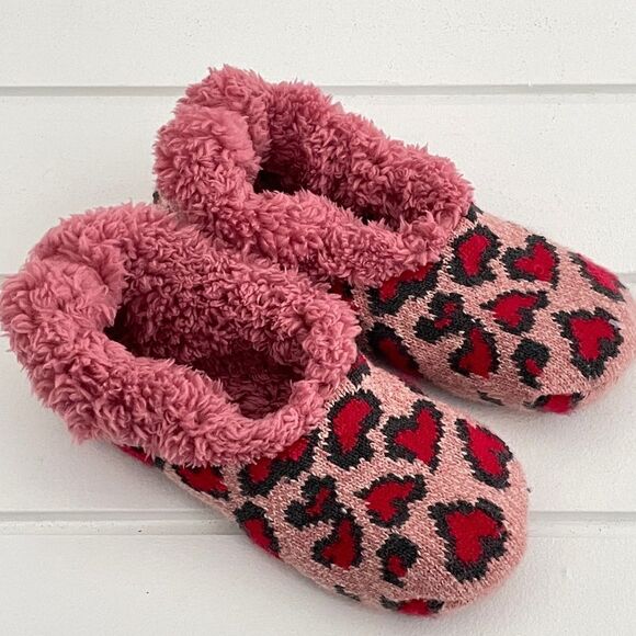 Pink Hearts Fuzzy Sock Slippers Size Small - Picture 2 of 7